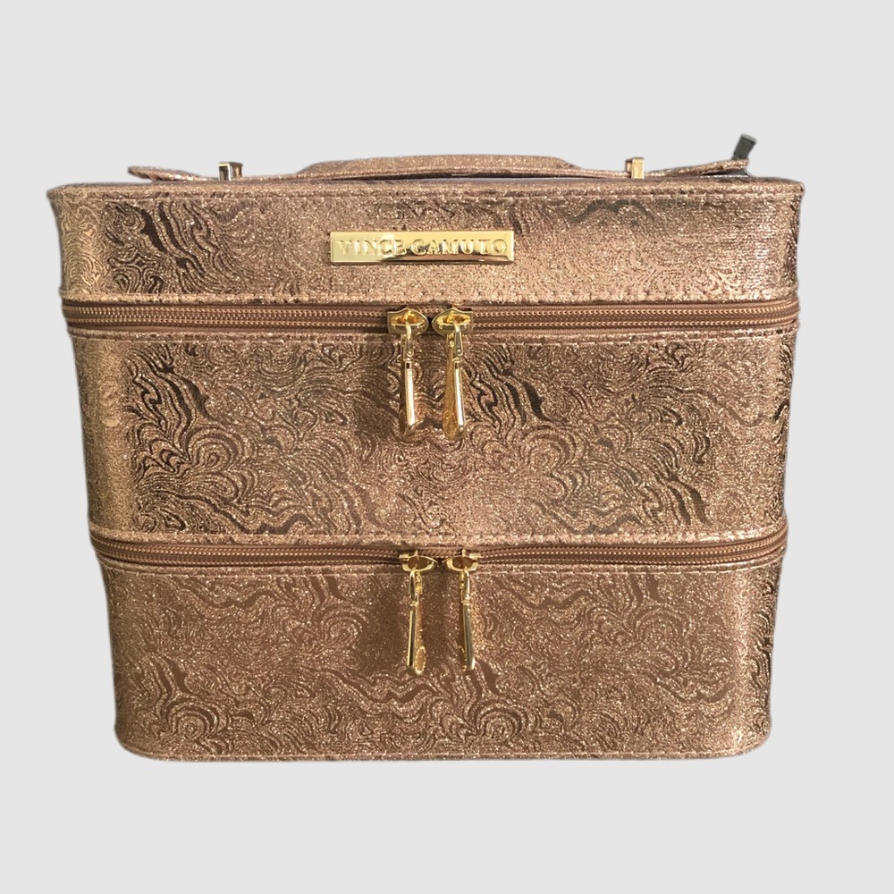 Vince Camuto Rose Gold Layered Travel Makeup Cosmetic Case Gorgeous!